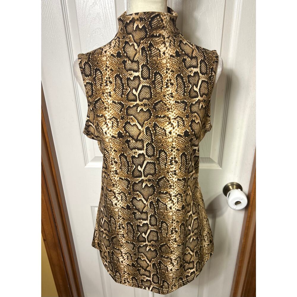 (NWOT) MS BASIC Animal Print Snake Print Mock Neck Sleeveless Blouse Tank Top L